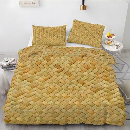 EXSANLIEAY Flechten BettwäSche 135x200 Bambusmatte BettwäSche-Sets füR Jeden, Bettbezug Wende Microfaser mit Reißverschluss - 1 Bettbezügen & 2 Kissenbezügen 80x80, Weich & Bügelfrei
