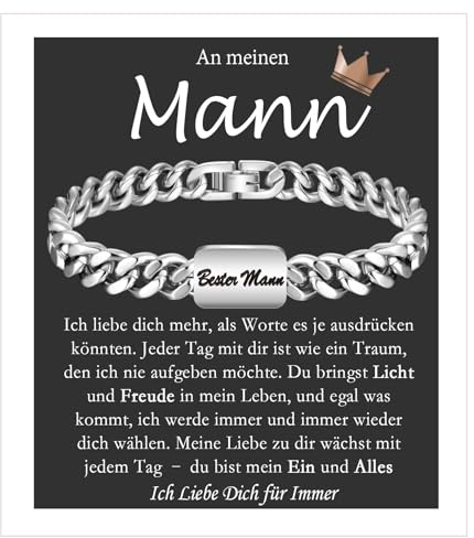 FAOMZQ Geschenk für Meinen Mann, Kubanisches Armband mit Gravur Bester Mann, Geschenke von Frau Freundin für Ehemann zum Geburtstag Jahrestag Valentinstag Hochzeitstag Weihnachten