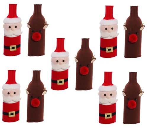 Cabilock 5 Sätze Weihnachtsflaschen-Set Weihnachtsdeko Flaschenüberzug Weihnachten Weihnachts Deke Sektflaschenverschluß Flaschenhüllen Für Wein Flasche Pullover Gestrick 2 Stück * 5