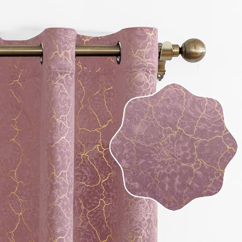 Ystyle Sammetsgardiner om 2 Set, 140x225cm, Gardiner Vardagsrum, Mörkläggningsgardiner, Termiska Gardiner Sammet, Värmeisolerande Gardiner, Gardin Med Öljetter för Vardagsrum Sovrum, Rosa