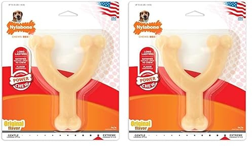 Nylabone Dura Chew Extreme Tough Dog Chew Toy Bone, Chicken Flavour Wishbone, M, for Dogs Up to 16 kg (Pack of 2)