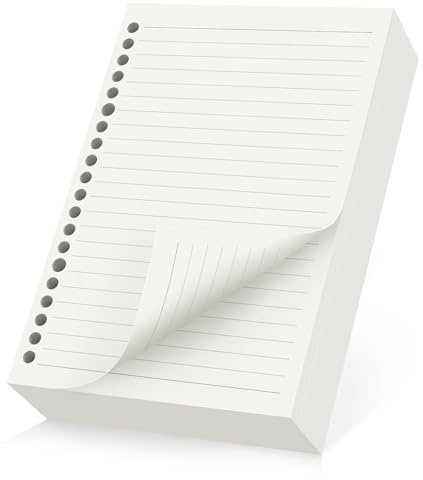 Yarotm Ricambi A5 per Agende - 180 Fogli/360 Pagine Ricarica di Paper A5 14x21cm - 20 Fori Ricarica Inserti di Carta 100GSM - Ricariche di Carta Righe 8mm per Raccoglitore ad Anelli, Planner, Diari