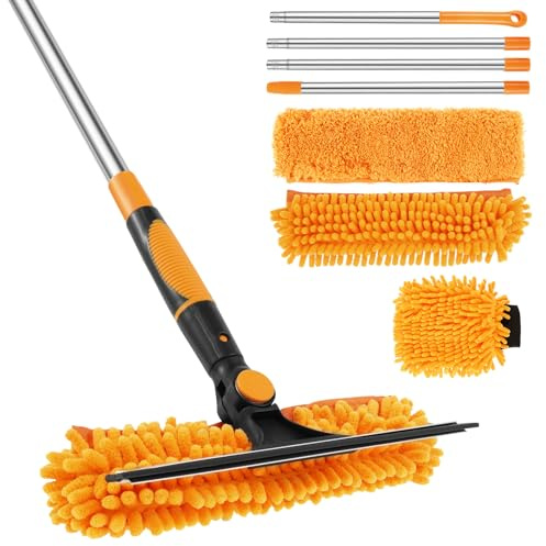Fensterwischer,Fensterabzieher 2 in 1 mit 1.65m Teleskop,Fensterwischer und Fensterabzieher Profi Kombi-Set,Fenster Einwascher,Fensterreiniger,Scheibenreiniger für Bad,Dusche,Auto,Glas(orange)