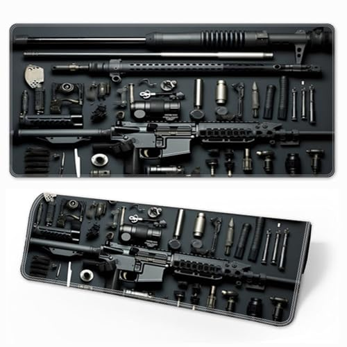 Cool Military Weapon Build Weapon Parts Display Large Gaming Mouse Pad,Desk Mat for Keyboard and Mousepad,Multi-Size for Laptop & Desktop Use (Style A10 3mm,11.8 × 31.5 in)