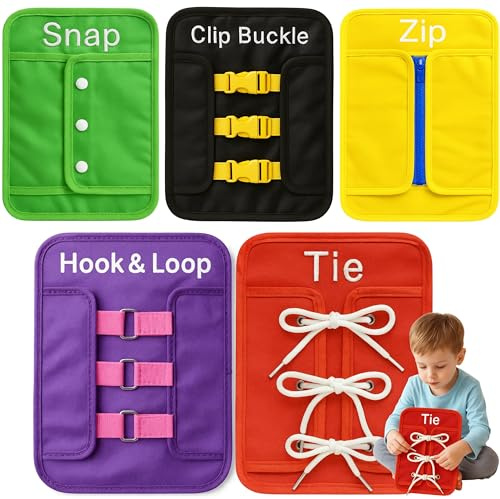 PeekaPlay 5pc Toddler Busy Board Accessories Montessori Toys - Life Skills for Kids Fine Motor Skills Activities for Sensory Activity Board - Kids Learning Toys for Montessori Sensory Busy Book