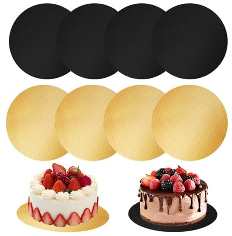 LQUYTA 8 Piezas Cake Drum, Base para Tartas 25 cm Redonda 3mm de Grosor, Bandeja Tarta de Cartón Blanca, Base Tartas Redonda Reutilizable para el Transporte de Tartas y Postres de 8-10 Pulgadas
