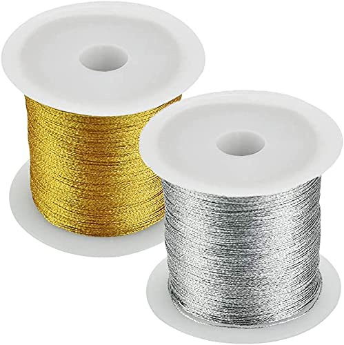 2 Roll Tinsel String 80M/262 Feet Christmas Silk Thread Metallic Cord Craft Making Cord, for DIY Craft Jewelry Making Hanging Card Gift Wrapping Deco (Gold and Silver)