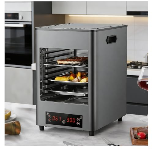 KUSOLE 1700-Watt-Elektro-Steakgrill, Indoor-Steakofen, automatischer Steak-Räucherofen mit 8 verstellbaren Rosten für Rindfleisch, Hähnchen und Gemüse Grey