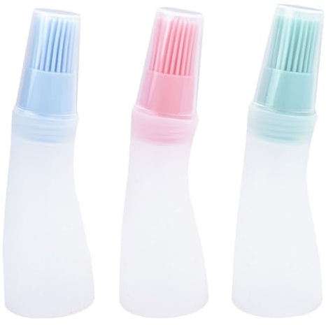 PRETYZOOM Botellas de Aceite de Silicona con Cepillo 3 Piezas Colores Nordic (rosa, Azul, Verde) Tapa Transparente a Prueba de Fugas para Barbacoa y Cocina al Aire Libre