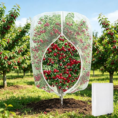 Large Fruit Tree Netting,Fruit Tree Netting Bird Protection with Drawstring and Zipper,183x183cm/6x6ft Garden Nettings for Garden,Fruit Trees,Protection from Anti Birds,Bugs,Cicadas(1pcs)