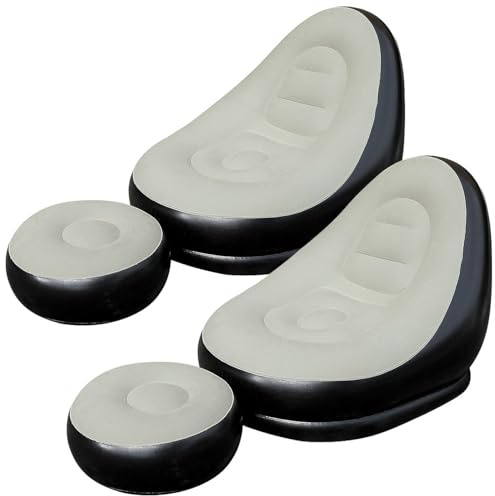 Semptec Urban Survival Technology Luftsessel aufblasbar: 2er-Set aufblasbare Sessel und Fußhocker, bis 90 kg, grau-schwarz (Aufblasbarer Lounge Sessel, Aufblasbare Sitzsessel mit Hocker)