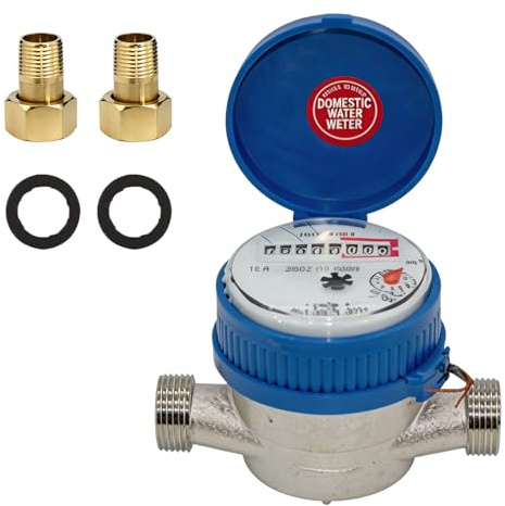 Contador de agua fría, calibrado de 1/2 pulgadas, contador de agua para jardín con cubierta protectora, juego de contador de agua de grifo, contador de agua fría para el hogar, mejor precisión de