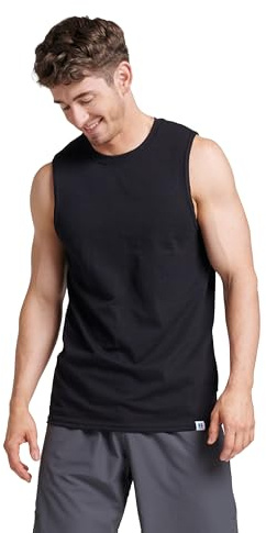 Russell Athletic Men's Cotton Performance Sleeveless Muscle T-Shirt,Black,Large