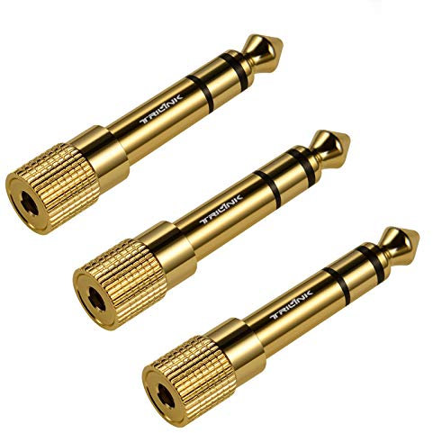 Adaptador de Auriculares TriLink, Pack de 3 Adaptadores de Audio [Cobre Puro Chapado en Oro ] Conector Estéreo de 3,5 mm Macho a 6,35 mm Estéreo Hembra - Dorado