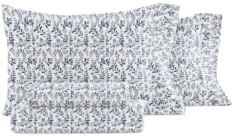 Linen Market Easy Care Double Brushed Microfiber 16 Deep Pocket 4 Piece Bed Sheet Set, Burst of Vines Navy, King