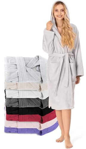 Twinzen Badrock för Dam – Xs, S, M, L, Xl, Xxl – 100% Bomull Oeko-Tex® Certifierad – Badrock Med Huva, 2 Fickor, Bälte