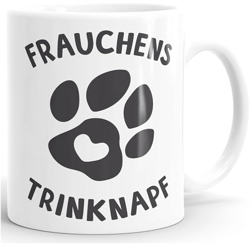 MoonWorks® Kaffee-Tasse Spruch Frauchens Trinknapf Hundepfote-Motiv Becher Bürotasse Tasse Hundeliebhaber Weiss unisize