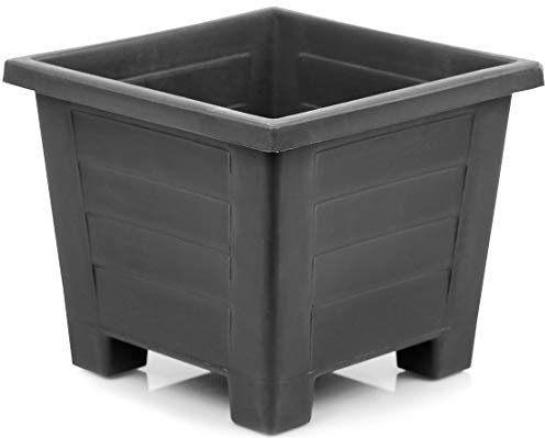 FairFox mittelgroßer eckiger Pflanztopf mit Muster aus 100% Recycle-Plastik - Rohöl-Ersparnis: 0,7 L [Anthrazit, 15 L]