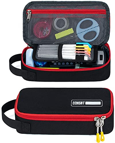 ECHSRT Large Pencil Case, Aesthetic Pen Pouch with Big Capacity, Minimalist Portable Stationery Bag with Handle for Office Organizer Black Pencil Cases