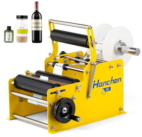 Hanchen Manual Round Bottle Labeling Machine Labeler Label Applicator Machine MT-30 for Width 10-110mm Length 10-300mm Label(With Handle)