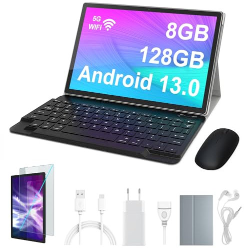 BITSMART Tablet 10 pollici Android 13 4G LTE SIM/WiFi 5G + BT / 8 GB RAM 128 GB ROM/include Mouse, Tastiera, Auricolari, Cover Protettiva, Pellicola/Nero Galaxy/NAVIGA E TELEFONA/OFFERTA LANCIO