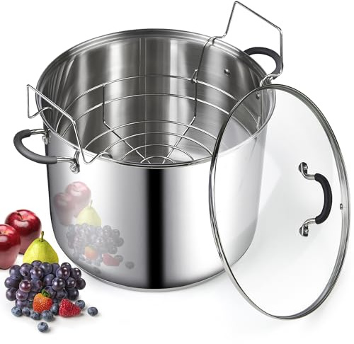 Cook N Home vattenbadcanner med burkställ och glaslock, professionell konserveringskruka i rostfritt stål 20 kvart, med stay-svala handtag, multianvändningskruka, induktionskabel