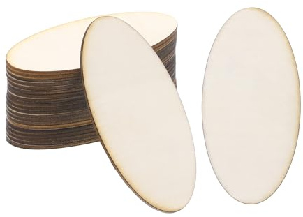PATIKIL 80x40mm Holzstücke, Unvollendete Ovale Holzformen 20 Stück | Leere Holzausschnitte, Natürliche Verzierungen für Weihnachtsbastelprojekte