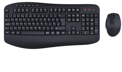 Wireless Keyboard and Mouse Set, 2.4GHz USB Connection, Full Size Ergonomic Keyboard with Palm Wrist Rest and Tilt Stands,1600 DPI Mouse, Combo for PC, Laptop, QWERTY UK Layout, Black