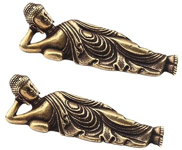 TOPPERFUN Liegende Buddha Figuren Goldene Buddha Dekoration Dekorative Bodhisattva Statuen 2 Stück aus Massivem Messing für Büro und Wohnkultur für Kunstliebhaber