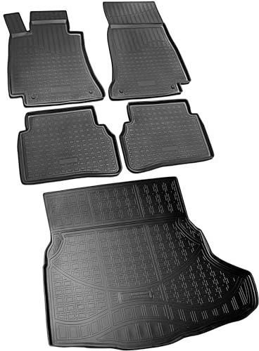 RECAMBO Gummimatten & Kofferraumwanne Set passend für Mercedes C-Klasse | W205 Limousine | ab 2014> - 100% passgenaue Auto Fußmatten und Kofferraummatte aus hochwertigen rutschfesten TPE - Schwarz