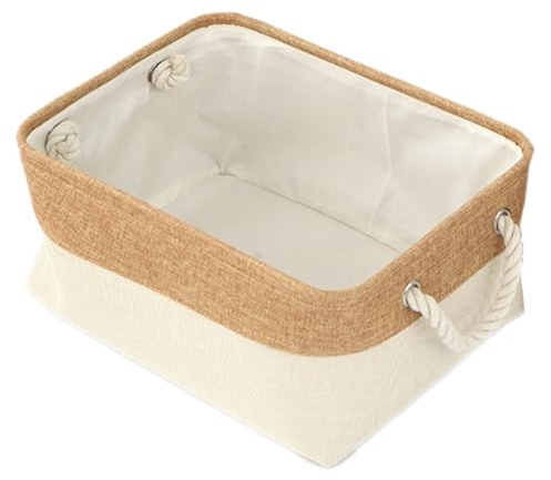 Anevous 1 contenitore pieghevole in tessuto, 31 x 21 x 13 cm, con corda di cotone, per giocattoli, scaffali, vestiti, guardaroba, colore beige