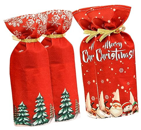 Garneck 12 Stk Weihnachtsflaschen-set Wein Dekorative Abdeckung Weinflaschenabdeckung Flaschenhüllen Für Wein Faltbares Weindekor Weihnachtsmann-flaschentaschen Weinversorgung Stoff