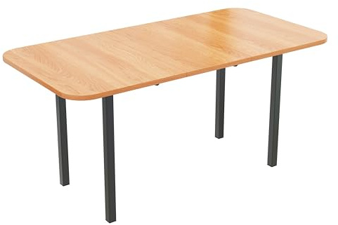 Esstisch Küchentisch Ausziehbar mit MDF Desktop und Schwarzer Metallbeine, Rechteckiger Großer Holzfarbe Tisch Esszimmertisch Holztisch Speisetisch für 4-6 Personen, 120-160 × 80 × 75cm