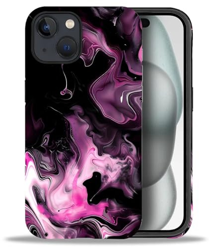 artslion Söt iPhone 15 Telefonfodral Lila Marmormönster 6,1 tum Anti-repor Stöttålig Skyddshölje för iPhone 15