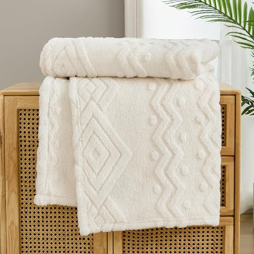 WONGS BEDDING Kuscheldecke Flauschig Decke Weiß, Sofadecke Wolldecke 150x200 Wohn- & Kuscheldecken, Warme Weiche Fleecedecke Boho Decken überwurfdecke für Sofa Couch Bett