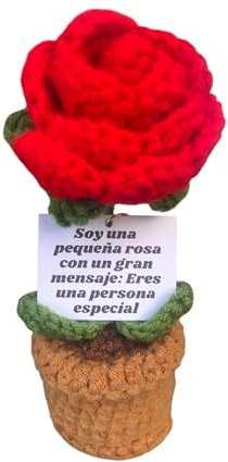 Regalos Originales Rosa Eterna de Ganchillo Hecho a Mano - Mensaje Motivacional – Incluye Bolsita para Regalo – Día de la Madre -Cumpleaños, Aniversario, Detalle Especial Pareja, Amiga/Amigo.
