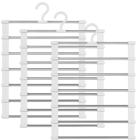 Ziyonix 3 Pezzi 6 Strati Grucce per Pantaloni Pieghevoli Grucce Pantaloni Salvaspazio Grucce in Metallo a Più Livelli Attaccapanni Armadio Magici per Pantaloni Sciarpe Asciugamani Lenzuola Cravatte