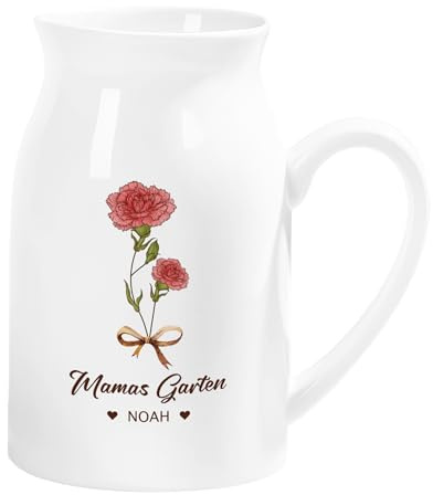 Geschenke Mall Personalisierte Keramik Vase - Mamas Garten Blumen - Vase oma, Blumenvase rosa, vase mit Gravur Mama, Personalisierte Geschenke oma, Geschenke Mama (1 Kind)