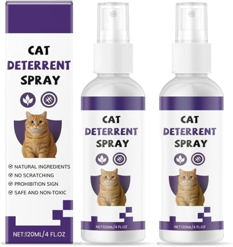 Spray antirrasguños para gatos, spray repelente para gatos para interiores y exteriores, evita que arañen muebles, plantas, sofás, alfombras y cortinas, 120 ml (2 pcs)