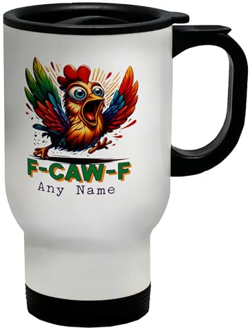 Shopagift Personalised Any Name F-CAW-F Chicken Funny Travel Mug Stainless Steel 14oz Cup