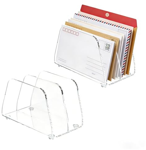 2 stycken akryl brevhållare skrivbord med 2 fack, transparent post sorteringssystem arrangör, mångsidig brevorganisatör, klart brevställ för kontor hem skola skrivbord organisation