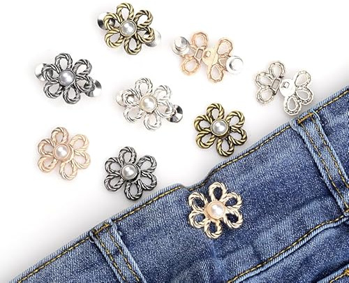 8 Set stringi pantaloni vita,Jeans Vita Strettoio Bottone,Stringi Pantaloni Vita Bottone Jean Regolabile Regolabile Nessuna Cucitura Richiesta,Per Cambiare la Misura (Petali)