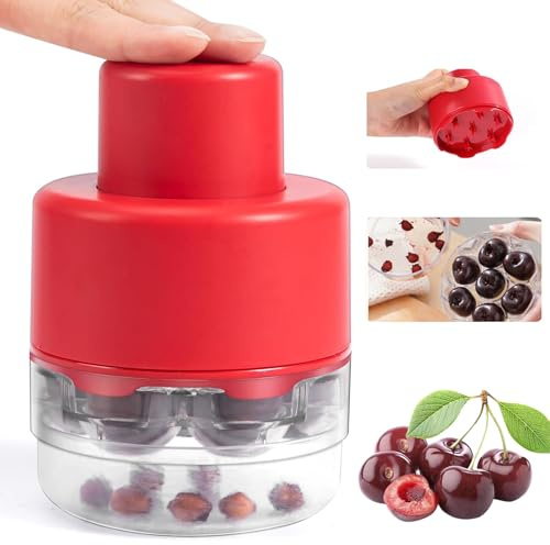 Cherry Pitter, Multiple Cherry Stoner Remover, Portable Cherry Pip Remover with 7 Holes, Easy to Use, Multiple Cherry Stoner Seed Remover Tool for Making Jam, Dishes and Fruit Salads (Red)