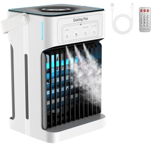 Mini Aire Acondicionado Portatil, Enfriador de Aire de 1100 ml, 3 Velocidades,3 Nebulización, 2-8H Cronometrado,7 LED Climatizador Portatil para Dormitorios,Oficinas