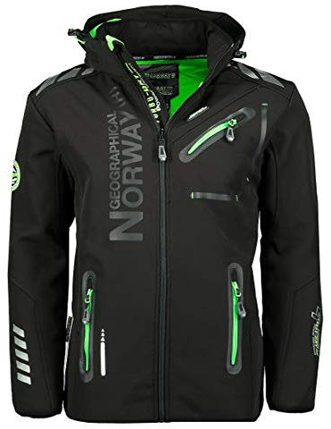 Geographical Norway Royaute Men - Veste Softshell Capuche Homme Impermeable - Manteau Outdoor Blouson Coupe Vent Tactique Resistant - Randonnee Ski Automne Hiver Printemps (Noir Vert 5XL-Taille 8)