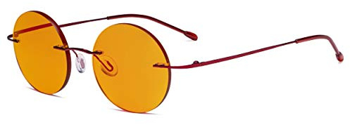 Eyekepper Titanium Blaulicht Schutz Brille - Runde randlose Computer-Leser Damen Herren mit orange getönten Glas zum Schlafen,rot +1.50
