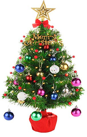 Mini Artificial Christmas Tree 50cm Tabletop Small Christmas Tree Lighted Battery Operated, Pre-Lit Christmas Tree Desktop Ornaments for Xmas, Home, Kitchen Decor