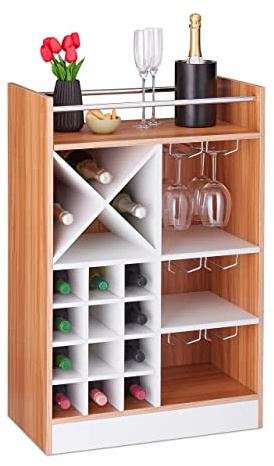 Relaxdays Botellero Grande para 22 Botellas Vino, Mueble Bar, De Pie, Tablero Aglomerado, 1 Ud., 96x63x35 cm, Marrón