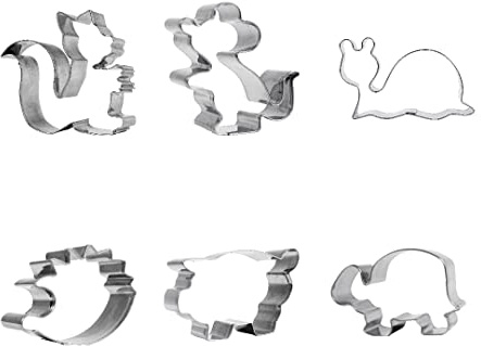 patisse 13840 – Lot de 6 découpoirs ou emporte-pièces animaux du jardin et basse cour – moules biscuits en forme d’écureuil, souris, escargot, tortue, hérisson, cochon – inox – hauteur 2.5cm