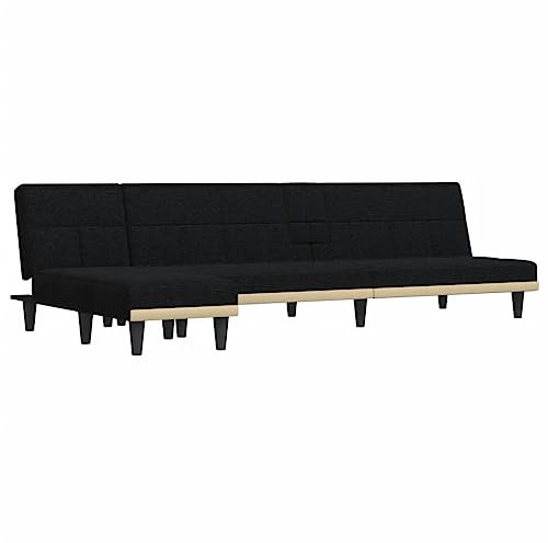 HETFTJN Couch Klein Sofas & Couches Schlafsessel Camping Couch - Schlafsofa in L-Form Schwarz 255x140x70 cm Stoff für Schlafzimmer Relaxationsraum Sitzzimmer Jugendzimmer